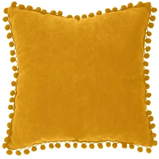 Atmosphera Kissen mit Pompons, Ockergelb, 40 x 40 cm