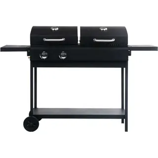 vidaXL Gas- und Holzkohle-Grill mit 2 Brennern - Schwarz