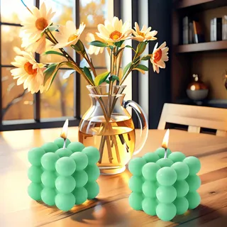 2 Stück Handgemacht Bubble Kerze Candle, Natürlich und Wohlriechend Duftkerze Kerzen, Natürlichem Sojawachs Deko Handmade Kerze für Geburtstag, Valentinstag, Thanksgiving, Weihnachten (green+green)