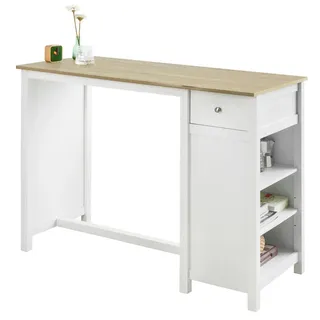 SoBuy Bartisch Weiß-Natur , Holzwerkstoff , 120x90x55 cm , Esszimmer, Barmöbel, Bartische