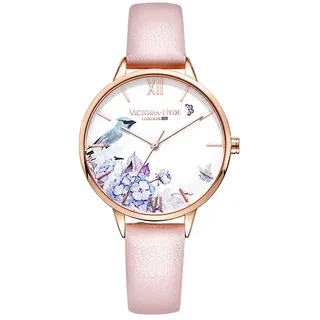 VICTORIA HYDE Uhr Damen Rosegold Analog Quarz Armbanduhr Damenuhr Blumen Uhrendamen Elegant mit Lederarmband