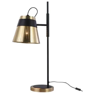 Casa Padrino Tischleuchte Antik Gold / Schwarz 17,5 x 26 x H. 55,5 cm - Moderne Tischlampe mit Lampenschirm aus perforiertem Metall