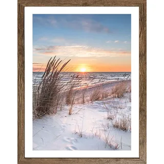Bild mit Rahmen BÖNNINGHOFF "Wandbild gerahmt STRAND BEI SONNENAUFGANG 40x50 cm – Natur Wanddeko", orange (farbe rahmen: schwarz oak, farbe bild(er): orange, gelb, braun, blau, weiß), B:50cm H:40cm T:2,1cm, MDF, Papier, Bilder, Bild mit Rahmen, mit dekorativem Rahmen