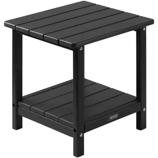 Vevor Beistelltisch Kunststoff, 45x38x44 cm, Gartentisch aus HDPE, Balkontisch mit 2 Ablagen, Nachttisch, Couchtisch, Dekotisch, geeignet für Terrasse, Pool, Strand, Veranda, Garten, Schwarz