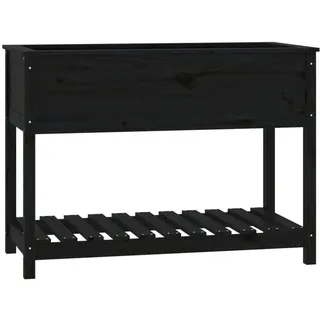 Pflanzkübel mit Ablage Schwarz 111,5x54x81 cm Massivholz Kiefer - Schwarz