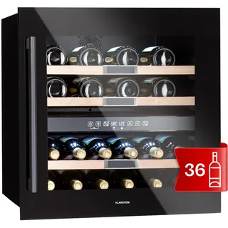 Klarstein Einbau-Weinkühlschrank, 2 Zonen Getränkekühlschrank Klein, Kleiner Weinschrank 85L, Wein-Kühlschrank Klein mit Glastür, Indoor/Outdoor Flaschenkühlschrank, Wine Fridge 36 Flaschen
