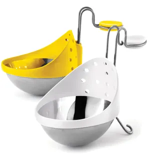 CUISIPRO Edelstahl Eierpochierer 2er-Set | Gelb/Weiß | Für perfekt geformte, gegarte Eier | Eier Pochierer zum Aufhängen am Topfrand | Spülmaschinengeeignet | 16,5x10x5 cm | Pochierte Eier Form