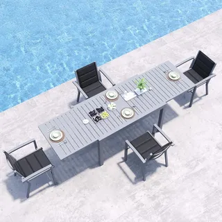 JUMMICO Garten Balkon Möbel Set Aluminium Leichtgewicht Stapelbare Stühle mit Textilpolster Stabil und Einfach Montiert,4 Personen Set