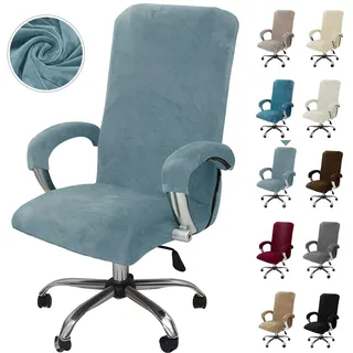 Alishomtll Samt Bürostuhl Bezug mit Armlehne Stretch Stuhlhussen Gaming Stuhl Bezug Abnehmbare Sessel Überzug Elastische Stuhlbezüge für Bürostuhl Computer Stuhl Drehstuhl (Graublau, Large)