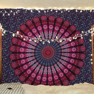 Bless International Indischer Hippie Bohemian Psychedelic Peacock Mandala Wandbehang Bettwäsche Tapisserie (Purple Pink, Queen (213x288Inches) (215x230Cms))