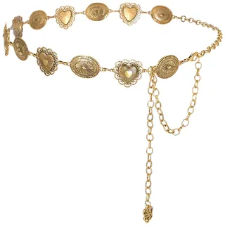 JewelryWe Boho Taillenkette Kettengürtel für Damen: Gold Metall Verstellbar Western Cowgirl Gürtel Herz Gänseblümchen Vintage Bauchkette Hüftgürtel Taille Kette für Kleid