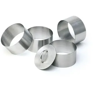 APS 113 Edelstahl Mousse Ring nahtlos, 5-tlg. Set (4 Ringe + 1 Pusher), Ø 8 cm