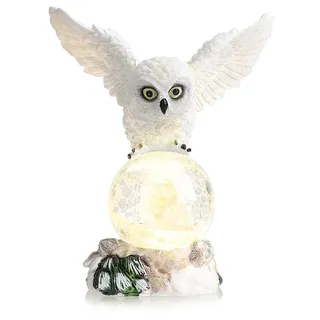 com-four® LED-Figur Eule mit Glaskugel - LED Beleuchtung zum Hinstellen mit Timer-Funktion - dekorative Weihnachtsfigur