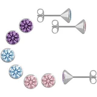 Ohrstecker-Set FIRETTI "Multipack Schmuck Geschenk Silber 925 Ohrstecker Glitzer" Gr. 4,5, bunt (silberfarben, pink, hellblau, lila, pink, hellblau, amethyst), Ohrringe, 4,5, Silber 925 (Sterlingsilber), Ohrstecker-Set, mit Zirkonia (synth.)