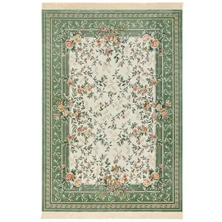 Nouristan Naveh Orient Teppich – Wohnzimmerteppich Orientalisch Kurzflor mit Fransen Vintage Orientalischer Samt-Teppich für Esszimmer, Wohnzimmer, Schlafzimmer – Creme Grün, 95x140cm