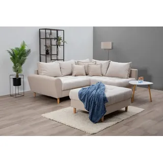 Home Affaire Ecksofa »Rice L-Form«, (Set, mit Hocker), mit Bonnellfederkern, Hocker & Kissen, Ottomane beidseitig montierbar, beige