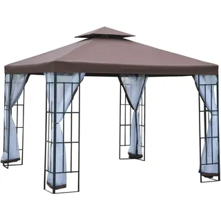 Outsunny Pavillon, Kaffeebraun+Weiß+Schwarz, Stahl, 180g/m2 Polyester , Braun , Metall , 297x270x297 cm , Sonnenschutz, Pavillons