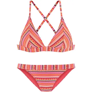 Triangel-Bikini LASCANA, Damen, Gr. 42, Cup C/D, orange (orange, gestreift), Polyamid, Glitzerstreifen, gestreift, metallisierte Fasern, Bikini-Sets Triangel-Bikini, mit glitzernden Streifen