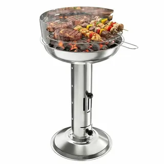 TLGREEN Edelstahl Holzkohlegrill wetterfest, 40*40*69cm Säulengrill,für BBQ | Edelstahl Grill mit verchromtem Grillrost, 3-fach höhenverstellbarem, Aschekasten & Belüftung, für Outdoor, Strand, Camping