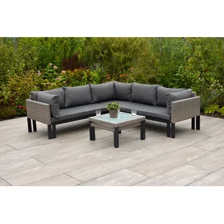 MERXX Garten-Essgruppe »Amantea« Set, 16 Stk. tlg. Eckbank, inkl. Sitz-und Rückenkissen, 2 Tische, beige