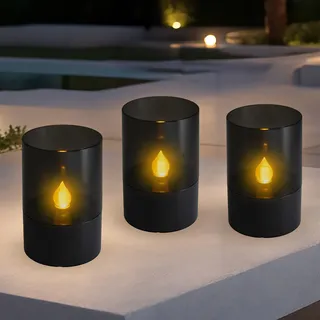 2.02 Schwarze Solar Tischleuchte im 3er Set - jeweils ca. 11 x Ø 7 cm - Deko Tisch Lampe (3 Stück)