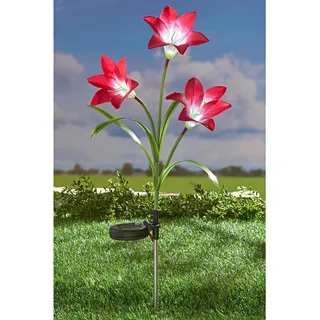 Solar LED Gartenstecker "Lilie" pink, 80 cm hoch, Beetstecker, Blumenstecker, Dekostecker, Leuchtdeko, Gardendeko für Draußen - Rosa