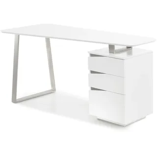 Robas Lund, Schreibtisch/Computertisch Tori, HWP, matt weiß lackiert, Gestell Edelstahloptik gebürstet, Container mit 3 Schubladen, B/H/T: 150/76/67 cm
