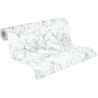 A.S. Création Livingwalls Vliestapete Neue Bude 2.0 Tapete in edler Marmor Optik 10,05 m x 0,53 m grau weiß Made in Germany 361572 36157-2