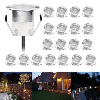 CHNXU 20er Set Bodeneinbaustrahler LED Aussen Treppen Einbaustrahler Ø30mm 0.6W Warmes Weiß IP67 Wasserdicht LED Lampe Boden Küche Garten Einbauleuchten Poolbeleuchtung