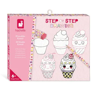 Janod - Step by Step - Zeichnen lernen - 20 Kawaii-Modelle - Zeichenset für Kinder - Zeichen- und Konzentrationsförderung – Ab 6 Jahren – J09156