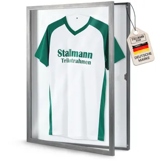 Stallmann Design Trikotrahmen 'Easy Click & Fill' mit Tür | Rahmen-Farbe: Stahl | Hintergrund: Weiß | Größe: 70 x 90 cm | hochwertige und leicht zu befüllende Vitrine für Trikots