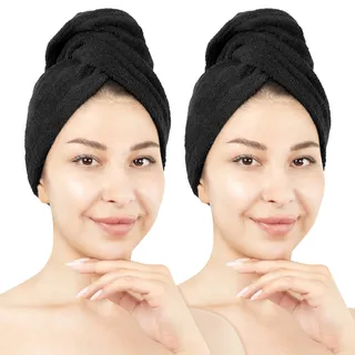 HAMMETEX Turban-Handtuch »2er Set Haarturban Damen, 100% Baumwolle, Flauschig & Schnelltrocknend« Uni-Farben, weich, schwarz