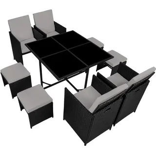tectake Rattan Sitzgruppe Bilbao, zusammenschiebbar, inklusive Schutzhülle, schwarz/grau , Schwarz, Grau , Kunststoff , Rechteckig , Gartenmöbel, Gartengarnituren, Gartenmöbel-Sets