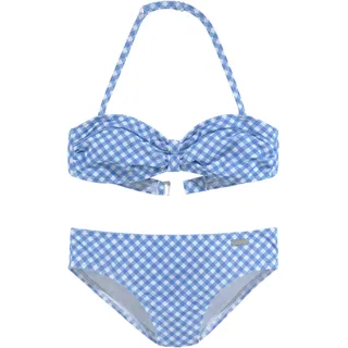 Buffalo Bandeau-Bikini "Karo Kids" mit unifarbenen Details, hellblau, weiß