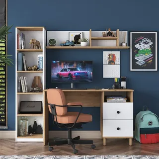 Skye Decor, HA115 - 2642, Schreibtische, Nussbaum, 120 x 161,8 x 50 cm - Braun, Weiß