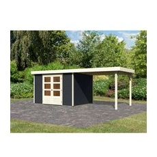 Karibu Gartenhaus Set Boras 5 Anthrazit mit Anbaudach 280 cm Breit 7,21 m2