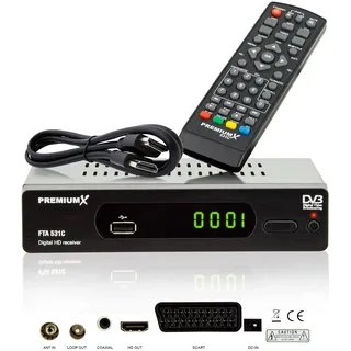 PremiumX Kabelreceiver DVB-C FTA 531C Digital FullHD SCART HDMI USB Mediaplayer, TV-Receiver Kabel-Fernsehen