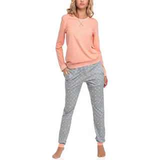 Merry Style Damen Lang Zweiteiliger Schlafanzug aus Baumwolle Pyjama Set Winter MS10-168 (Lachs Grau, S)