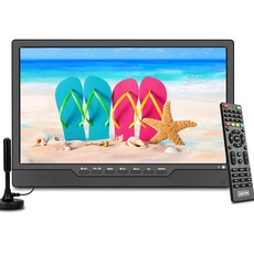 SOYAR Tragbarer 14,0-Zoll-LCD-Fernseher mit DVB-T2, wiederaufladbarem Akku, Mini-Freeview-TV, USB-Anschluss, Fernbedienung, AV-Eingang, HDMI IN.