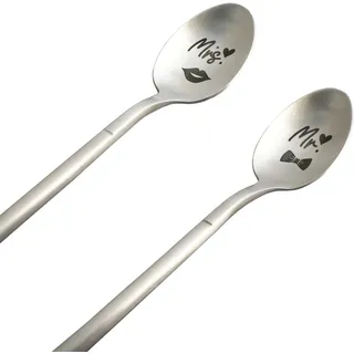 Zinello Geschenk für Hochzeit, Paare, Mr Mrs – Set mit 2 Messlöffeln mit Gravur, 15,5 cm, Edelstahl – Valentinstag Verlobung