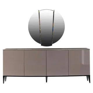 Elegantes Beiges Holz-Spiegel und Sideboard im modernen Design - Beige