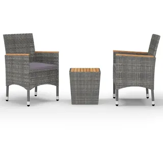 vidaXL 3-tlg. Bistro-Set Poly Rattan und Akazienholz Grau - Grau