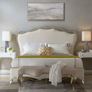 Designerbett Polsterbett Ehebett Lederbett Doppelbett Bett Textil Betten 180x200 - Weiß