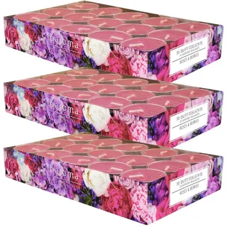 pajoma® Teelichte 3er Pack, Roses & Berries | 90 Duft-Teelichte in Aluminiumhülle, Brenndauer ca. 4 Stunden - Höhe 1,5 cm ø 3,5 cm | Premium Qualität | Gastronomie, Outdoor, Windgläser, Hochzeit