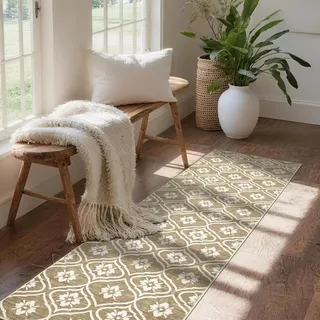 Puremy Teppich 80X150cm, Waschbarer Läufer, Vintage-Marokkanisches Muster Bettvorleger Schlafzimmer, rutschfest, Für Flur, KüChe, Landhausstil, Waschküche, Badezimmer, Eingang, Beige
