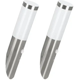 EGLO LED Außen-Wandlampe Helsinki, 1 flammige Außenleuchte inkl. Bewegungsmelder, Sensor-Wandleuchte aus Edelstahl und Kunststoff, Farbe: Silber, weiß, Fassung: E27, IP44 (Packung mit 2)