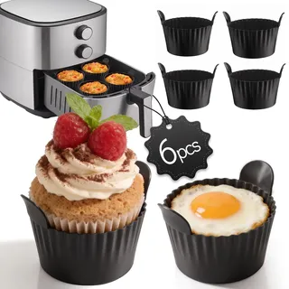 ChaneeHann Muffinform Silikon für Heißluftfritteuse, 6 Stück 9 x 5.5cm Airfryer Backform Airfryer Silikonform Muffin Backform für Muffins, Kuchen, Eier, BPA-Frei, Wiederverwendbar
