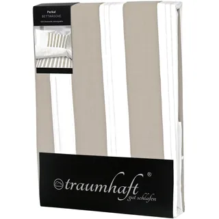 Traumhaft gut schlafen – Perkal-Bettwäsche, 2-teilig, mit Blockstreifen, in versch. Farben und Größen - 80 x 80 cm, 155 x 220 cm/Taupe