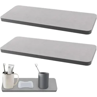 2 Stück Wasserabsorbierender Stein für Spüle, Diatomit Tablett Untersetzer, Kieselat-Seifenschale, Modernen Zuhause Schnell Trocknender Seifenspender für Handseifen, Pflanzen, Toilettenartikel, Grau