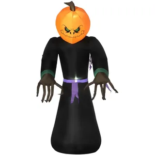Homcom Halloween Dekoration Aufblasbar Selbstaufblasend Schreck Gespenst Kürbis mit Led , Orange , Kunststoff , 66x210x110 cm , Dekoration